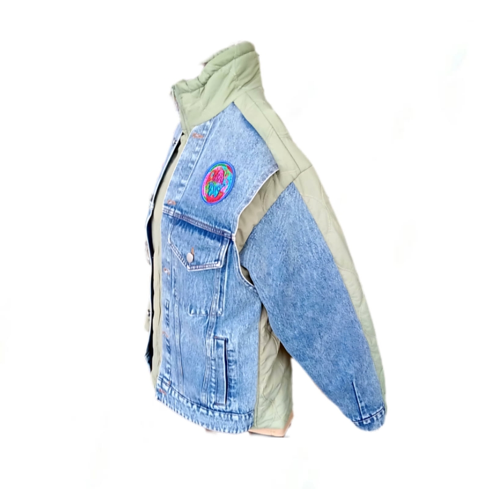 Blue and Green Jean Jacket with Sherpa Lining - Picture 1 of 4